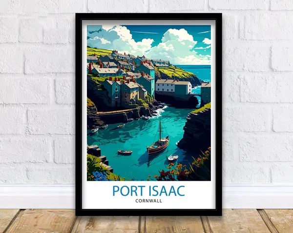 Port Isaac Cornwall Travel Poster, Coastal Art Print