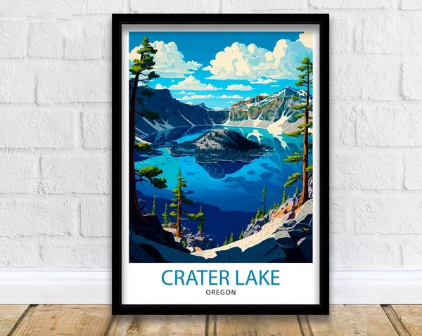 Crater Lake Oregon Travel Poster, Pacific Northwest