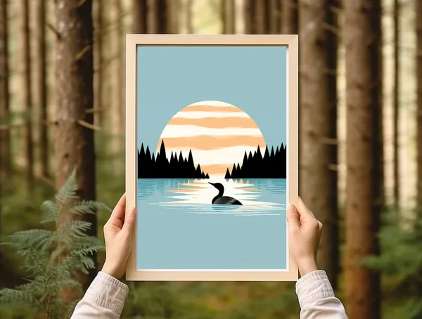 Vintage Loon Art Print, Minimalist Nature Decor
