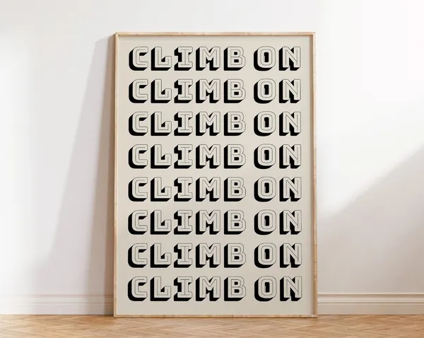 Retro Climbing Print, Minimalist Mountaineering Art