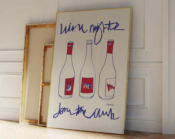 Wine Nights Vintage Food Poster, Mid-Century Modern