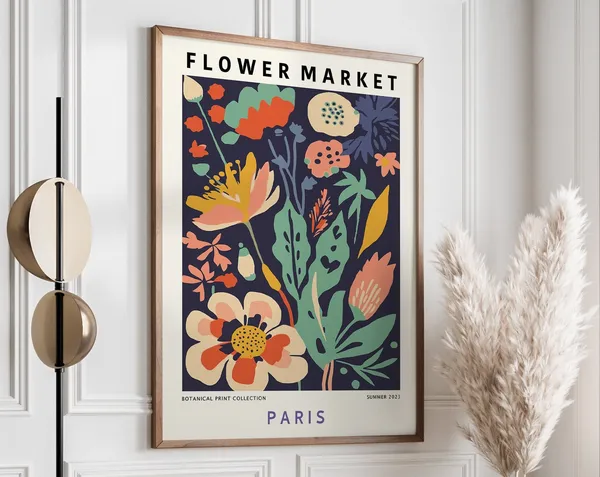 Flower Market Paris Retro 70s Floral Art Print