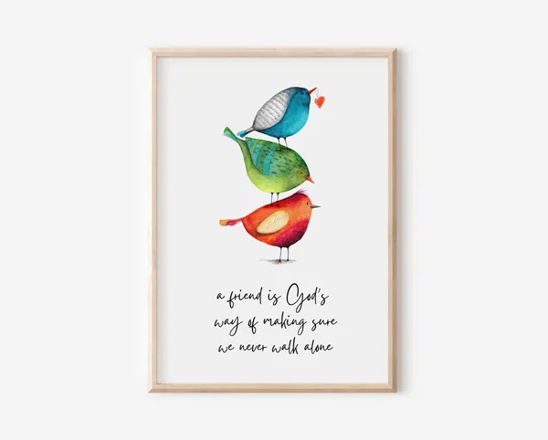 Sisters in Christ Watercolor Folk Art Birds Art Print