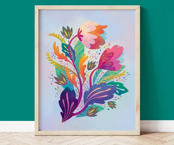 Colorful Flower Floral Decor Print, Maximalist Boho