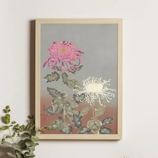 Chrysanthemum Red And White, Ukiyo-e Art Print