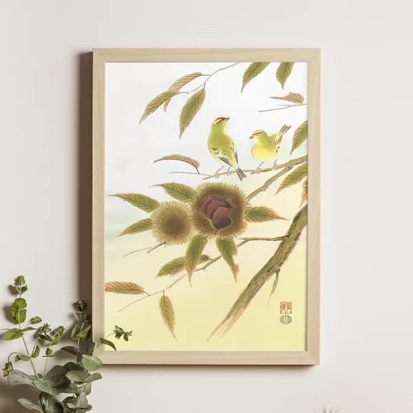 Kinglet And Chestnut Ukiyoe Bird Art Print