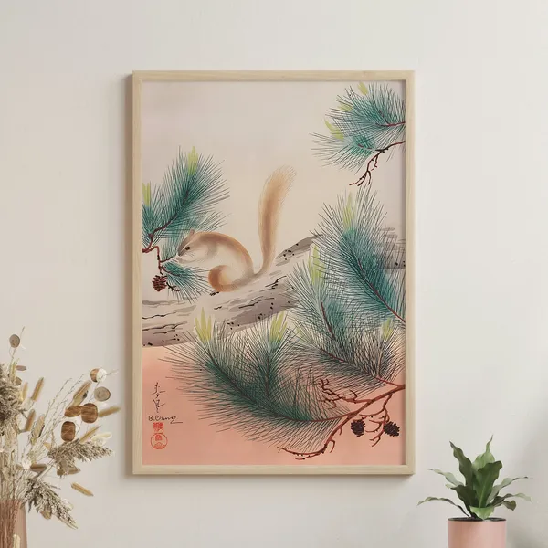 Squirrel In A Pine Tree Ukiyo-e Art Print