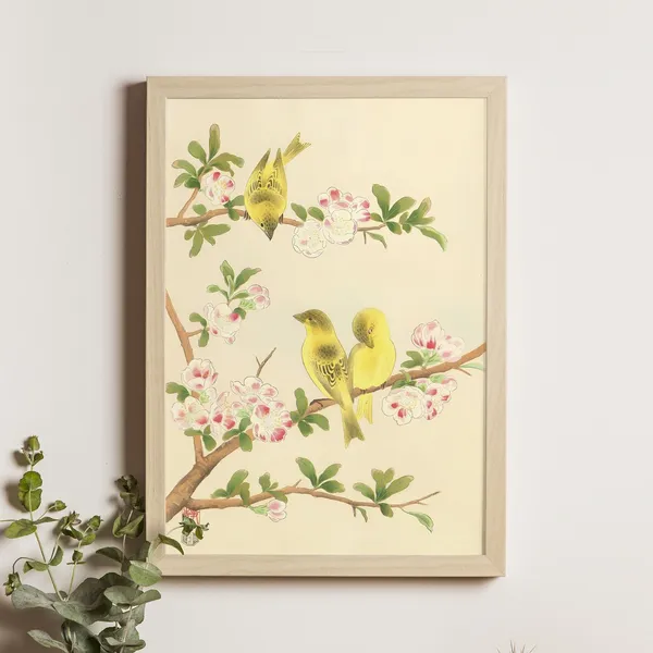 Japanese Quince And Yellow Bunting Ukiyo-E Art Print