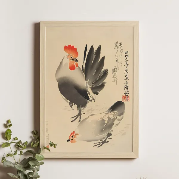Rooster And Hen Kubota Beisen Ukiyo-e Art Print