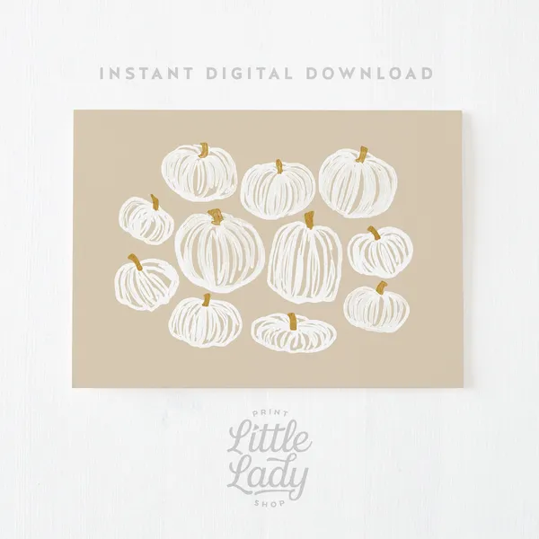 Neutral Halloween Pumpkin Art Print, Beige Fall Decor