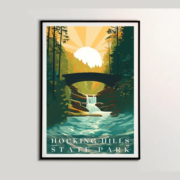 Hocking Hills State Park Retro Travel Poster Print