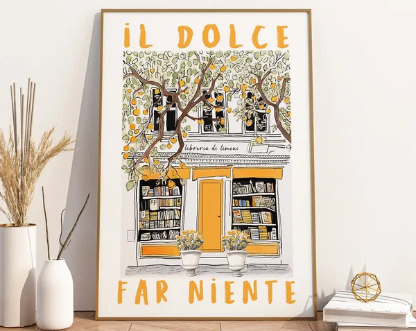 Dolce Far Niente Italian Bookshop Poster Print