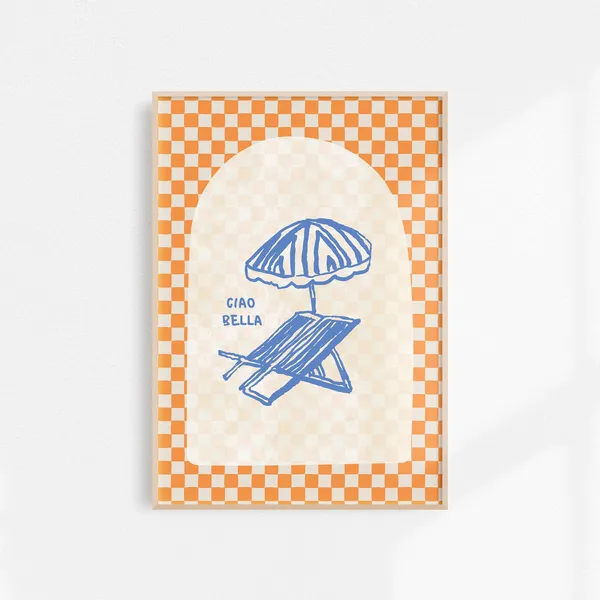 Ciao Bella Italy Beach Umbrella Retro Travel Poster