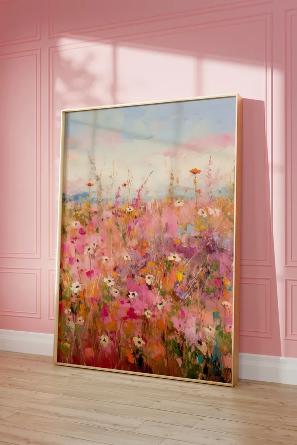 Pink Wildflower Minimalist Art Print, Botanical Decor