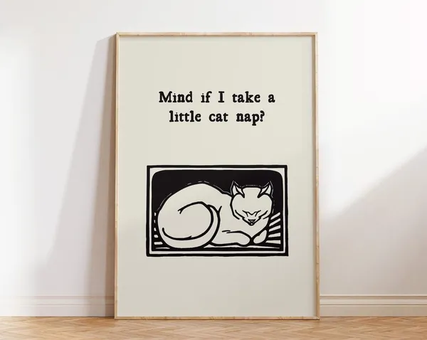 Vintage Cat Nap Art Print, Trendy Apartment Decor