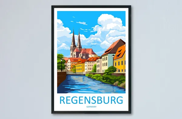 Regensburg Travel Poster, Germany Place Print