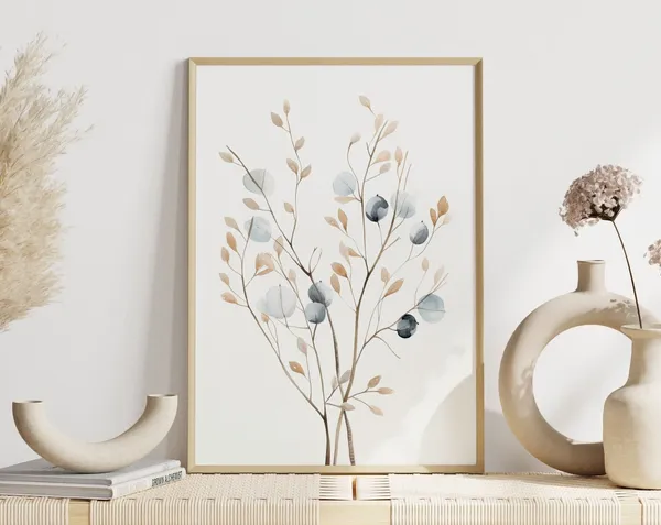 Minimalist Botanical Leaf Branch Watercolor Poster