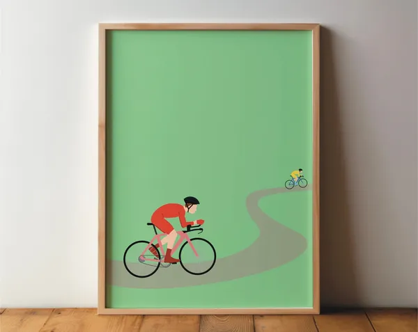 Cyclist Racing Bike Poster, Minimal Modern Art Print