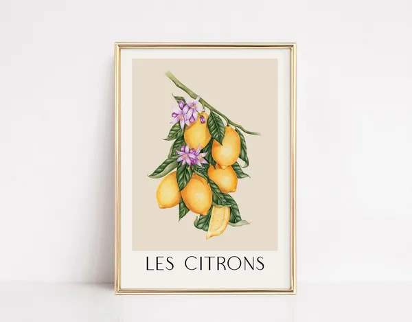 Les Citrons Vintage Lemons Travel Poster, Fruit Print