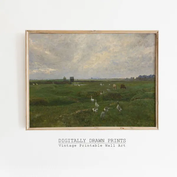 Vintage Landscape Oil Painting Farmhouse Art Print