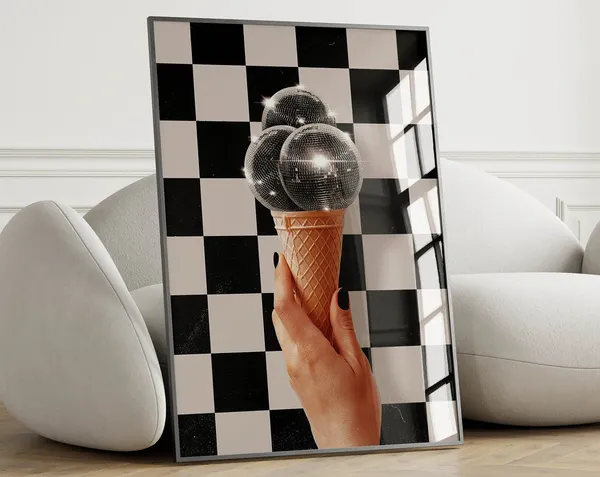Black And White Disco Ball Print, Groovy Poster