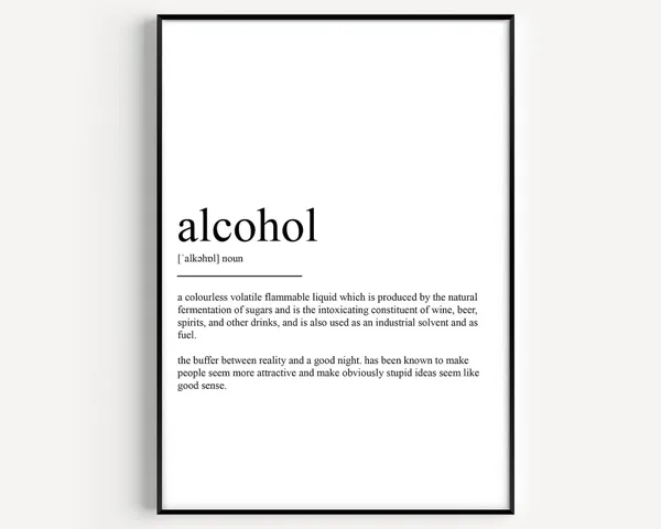 Alcohol Definition Art Print, Typography Wall Decor