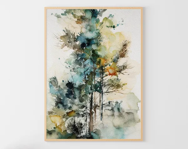 Pine Tree Watercolor Forest Painting Art Print