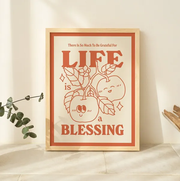 Retro Fruit Print, Gratitude Affirmation Poster
