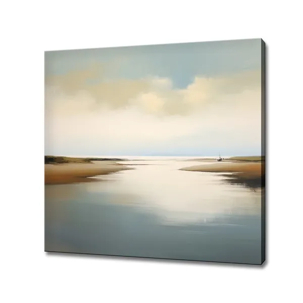 Abstract Calm Sea Boat Beach Landscape Art Print