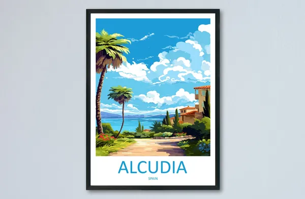 Alcudia Travel Poster, Spain Place Wall Art