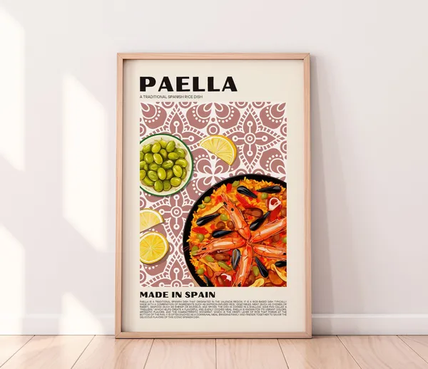 Paella Art Print, Spain Cuisine and Valencia Poster