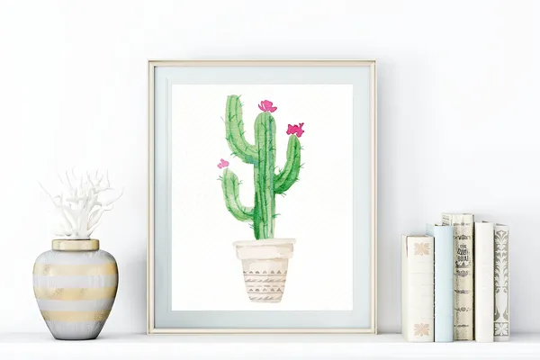 Cactus Blooming Southwestern Chevron Art Print