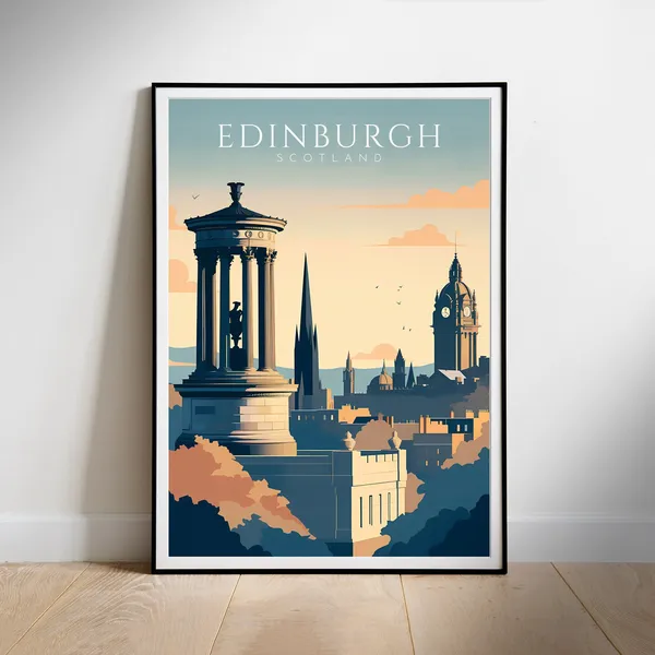 Edinburgh Retro Travel Poster, Scotland Wall Art Print