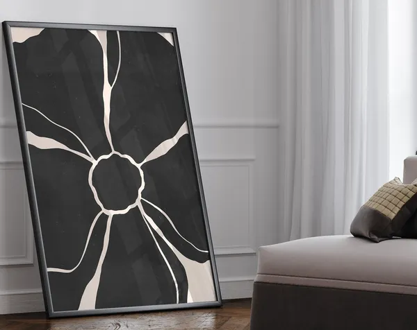 Black And Beige Flower Art Print, Organic Minimalist Boho