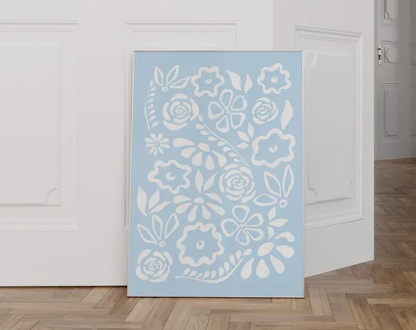 Sky Blue Abstract Botanical Line Art Print
