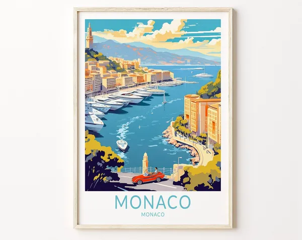 Monaco City Travel Poster, French Riviera Travel Art