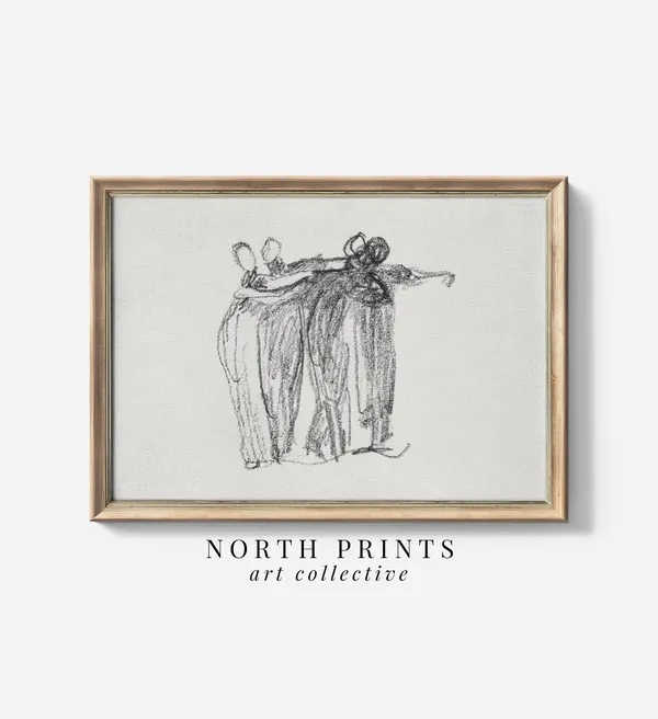Antique Sketch Art Print, Neutral Vintage Figure