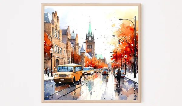 Ottawa Watercolor Travel Poster, Canadian Art Print