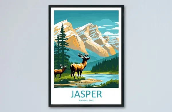 Jasper National Park Travel Poster, Canada Landscape