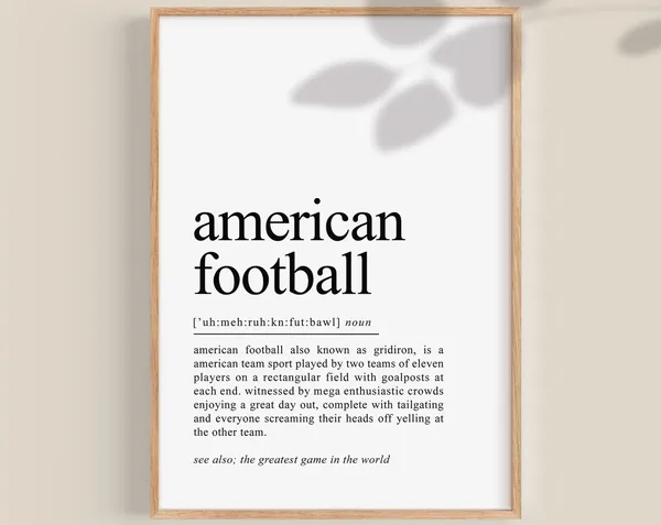 American Football Definition Poster, Team Sports Decor