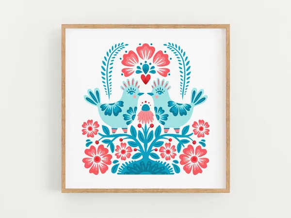 Love Birds Talavera Style Bird Art Print, Pair