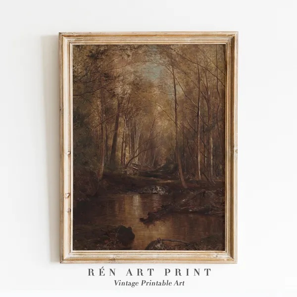 Vintage Autumn Landscape Painting, Rustic Wall Art