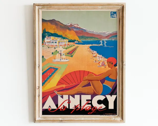 Annecy French Alps Vintage Travel Poster, South of France