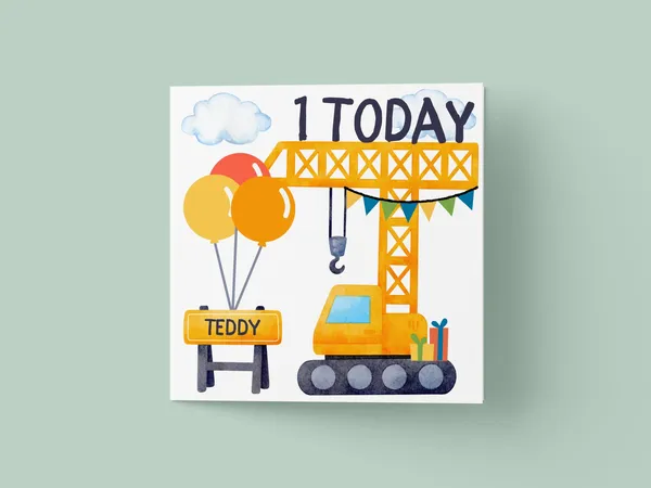Construction Digger First Birthday Card Poster