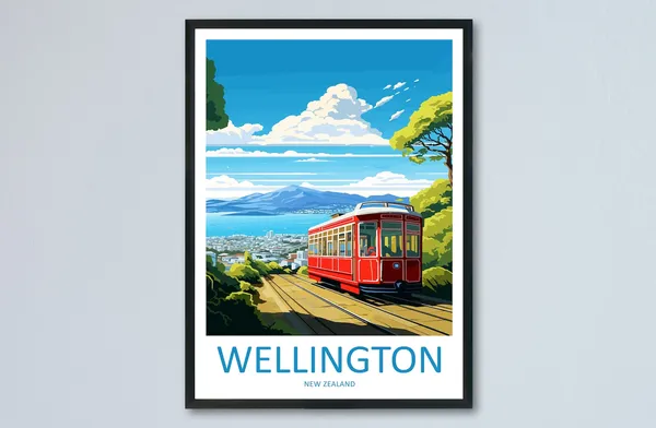 Wellington Travel Poster, New Zealand Cityscape Print