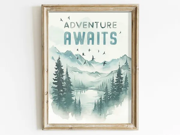 Adventure Awaits Quote Art Print, Vintage Watercolor