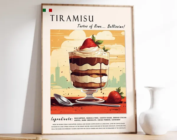 Italian Tiramisu Poster, Retro Kitchen Art Print