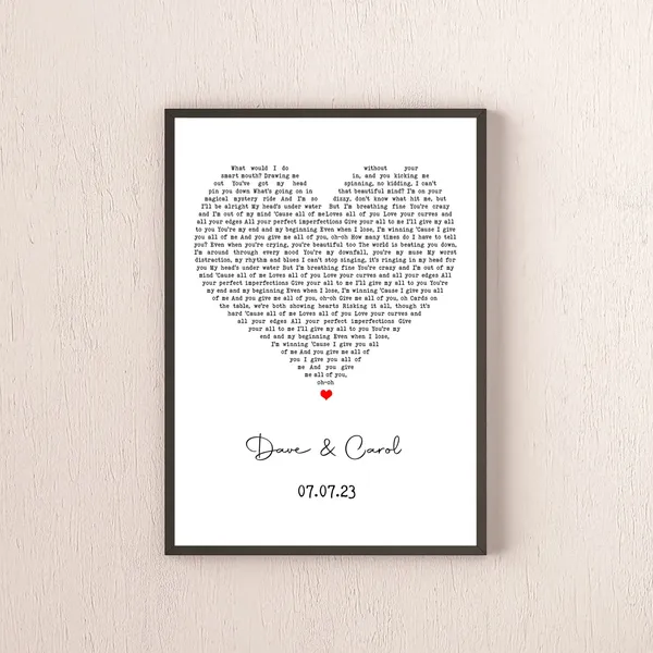 Song Lyrics Heart Personalised Music Art Print