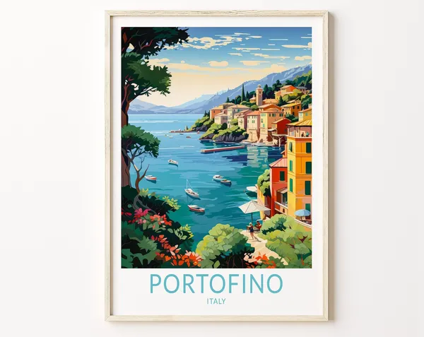 Portofino Italy Travel Poster, Amalfi Coast Wall Decor