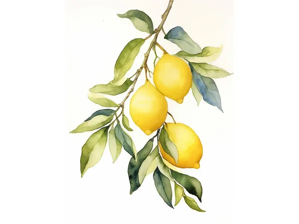 Lemon Watercolor Art Print, Botanical Kitchen Decor